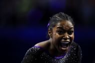 LSU v Florida-Kayla Johnson of LSU reacts after winning against Florida